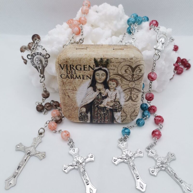 ROSARIO VIRGEN DEL CARMEN CON CAJA METALICA