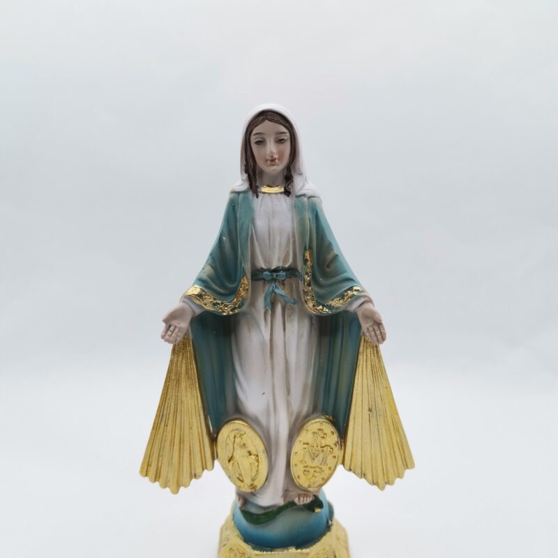 VIRGEN MILAGROSA CON MEDALLA Y RAYOS 15 CM