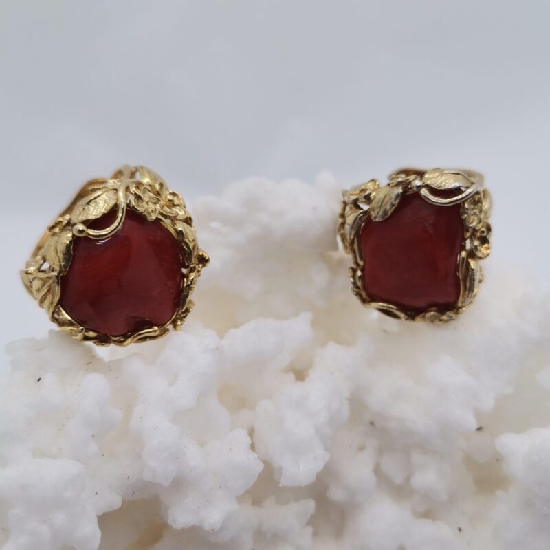 ANILLO CORAL LABRADO PLATA ORO