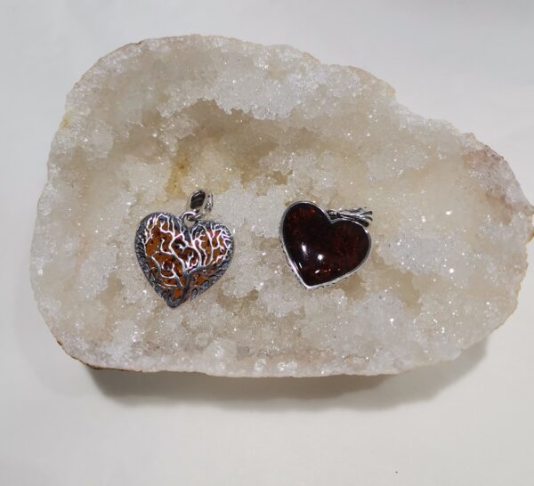 COLGANTE AMBAR CORAZON PLATA