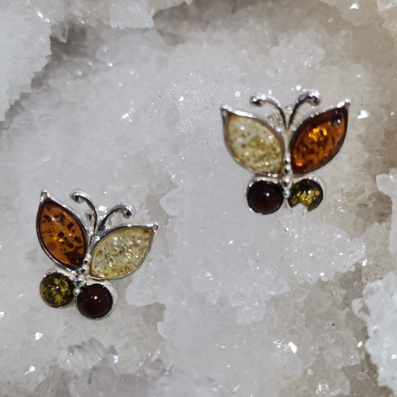 PENDIENTE AMBAR PLATA MARIPOSA ROSCA