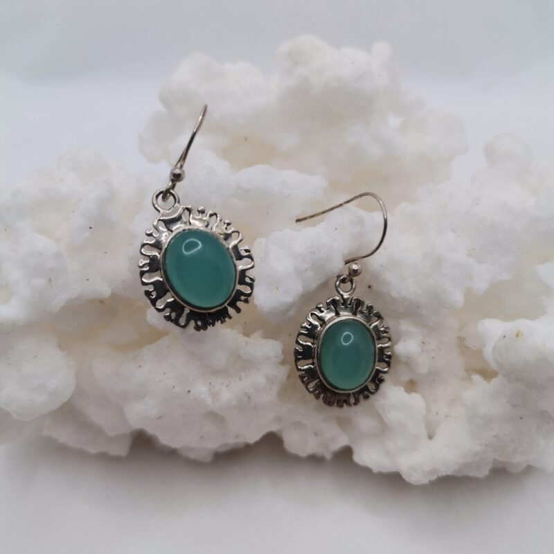 PENDIENTE PLATA AMAZONITA OVALADO GRABADO 49