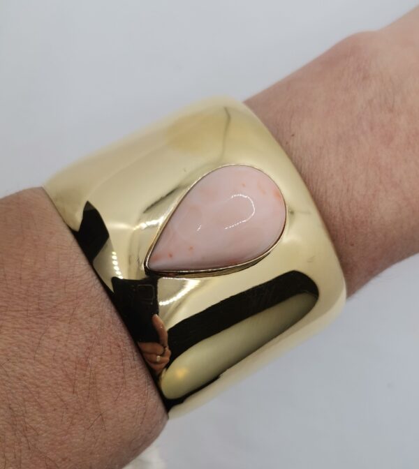 PULSERA BRAZALETE CORAL ROSA PLATA BAÑO ORO - Imagen 3