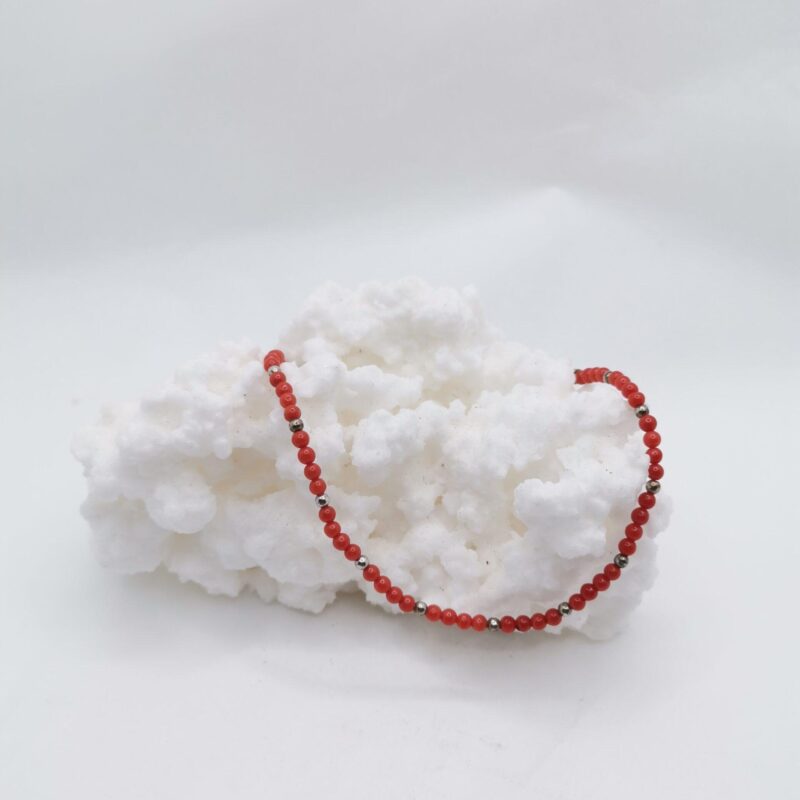 PULSERA PLATA CORAL Y BOLAS 2 MM