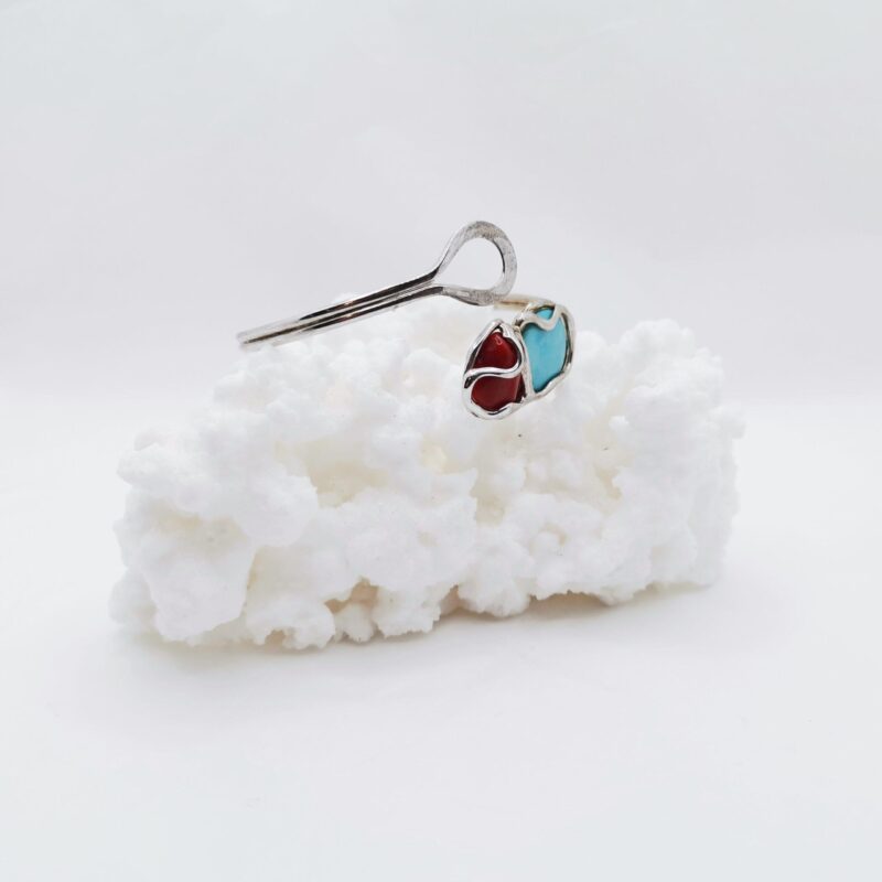 PULSERA CORAL Y TURQUESA PLATA