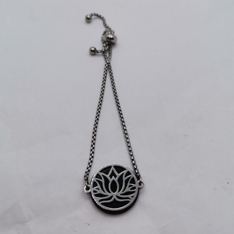 PULSERA SHUNGIT ACERO FLOR DE LOTO