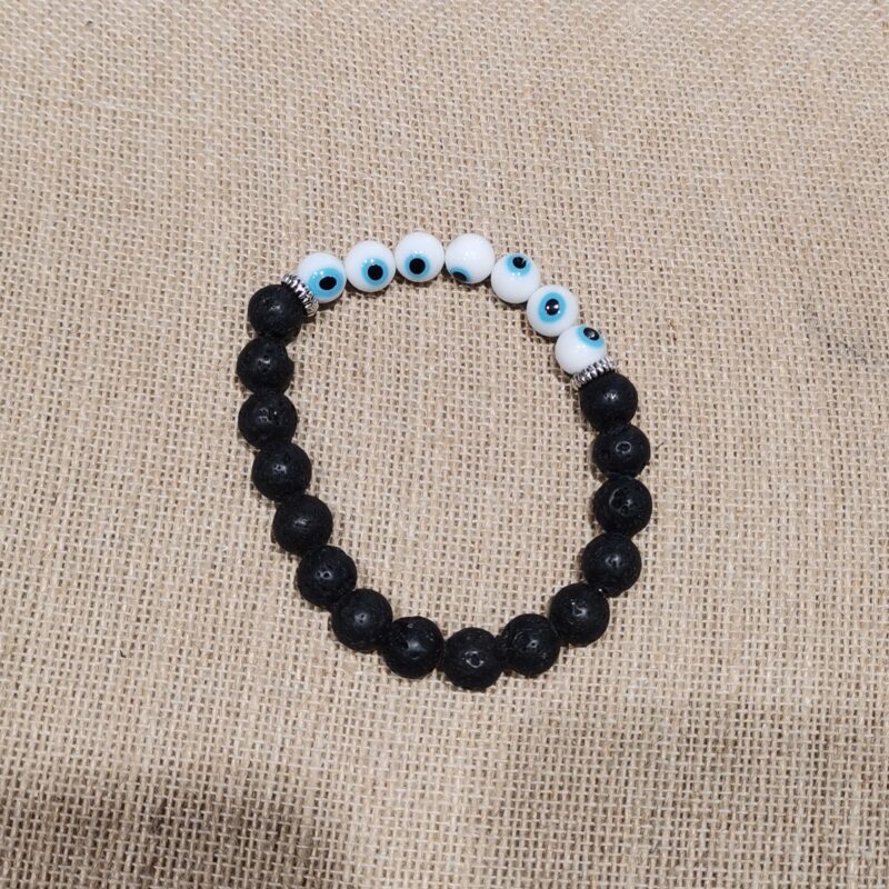 PULSERA MINERAL 8 MM LAVA OJO TURCO BLANCO