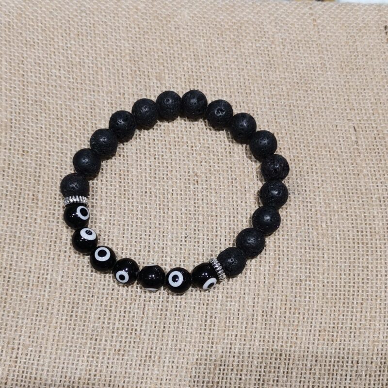 PULSERA MINERAL 8 MM LAVA OJO TURCO NEGRO