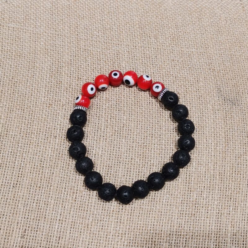 PULSERA MINERAL 8 MM LAVA OJO TURCO ROJO