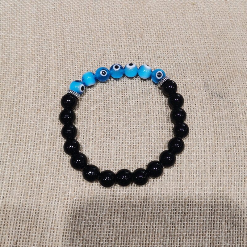 PULSERA MINERAL 8 MM ONIX OJO TURCO CELESTE