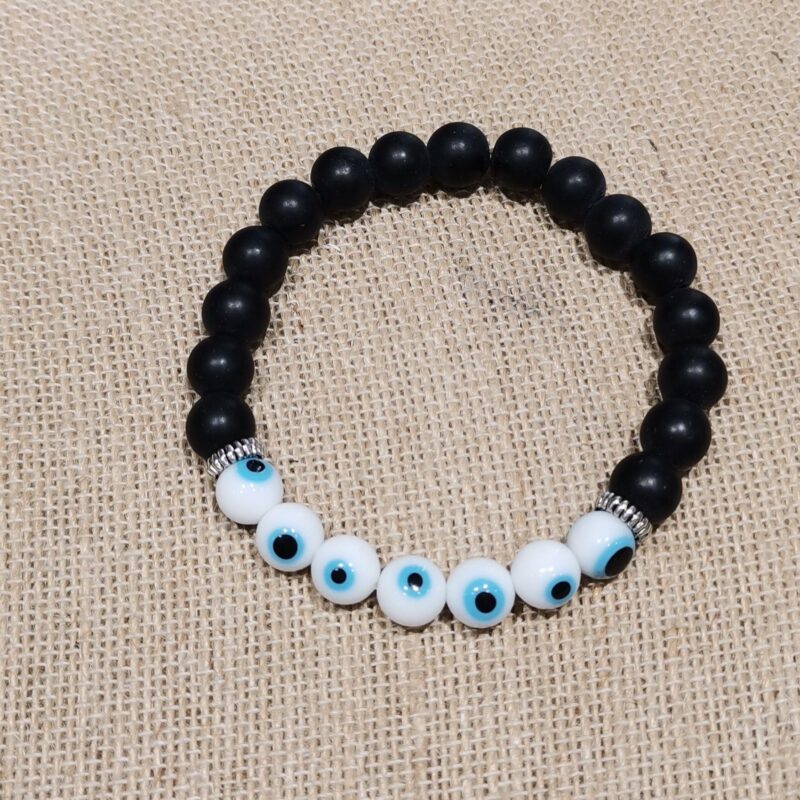PULSERA MINERAL 8 MM SHUNGIT RECONST OJO TURCO BLANCO