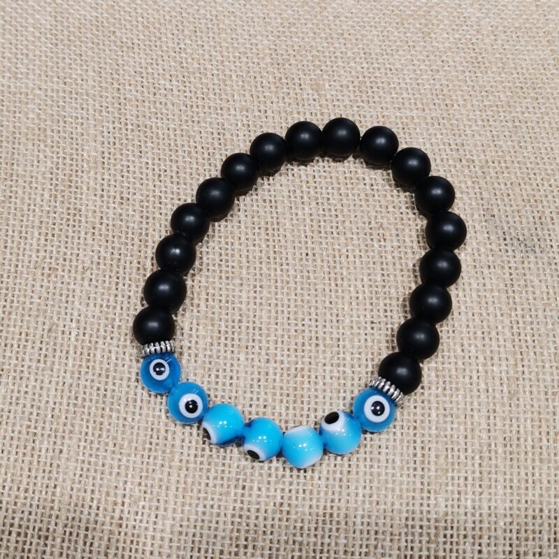 PULSERA MINERAL 8 MM SHUNGIT RECONST OJO TURCO CELESTE