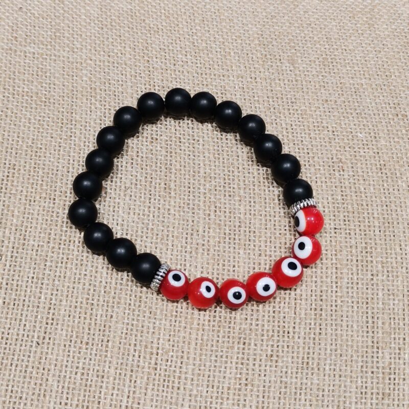 PULSERA MINERAL 8 MM SHUNGIT RECONST OJO TURCO ROJO