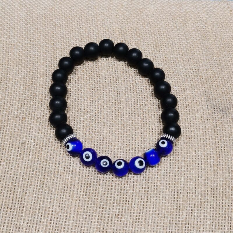 PULSERA MINERAL 8 MM SHUNGIT RECONST OJO TURCO AZUL