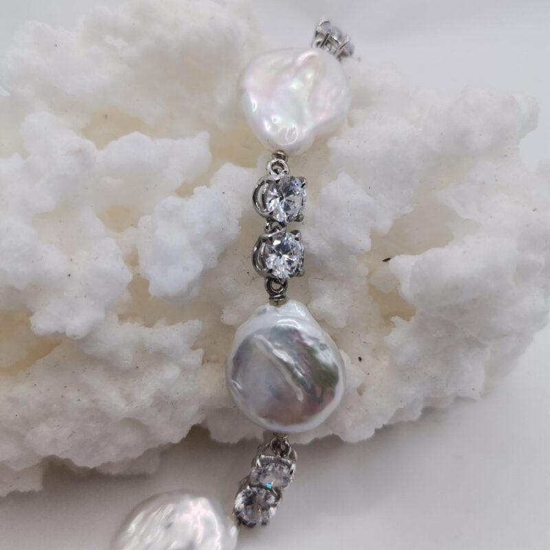 PULSERA PLATA CIRCONITAS BLANCAS Y PERLAS NATURALES