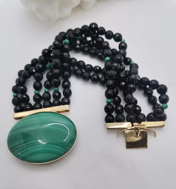 PULSERA PLATA BAÑADA ORO MALAQUITA Y ONIX - Imagen 2