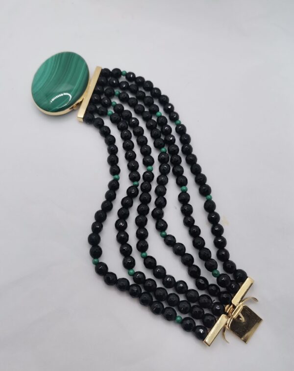 PULSERA PLATA BAÑADA ORO MALAQUITA Y ONIX - Imagen 3