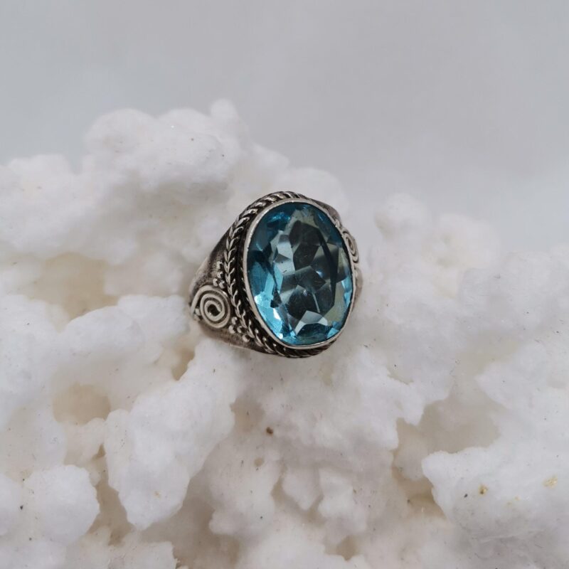 ANILLO APATITO AZUL PLATA OVALADO