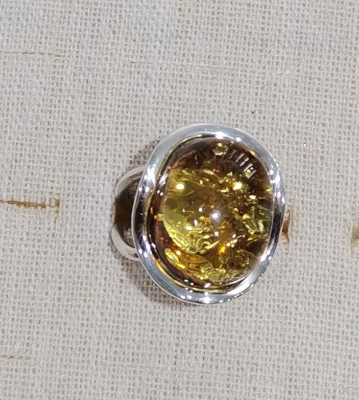 ANILLO AMBAR OVALADO CLARO PLATA ADAPTABLE