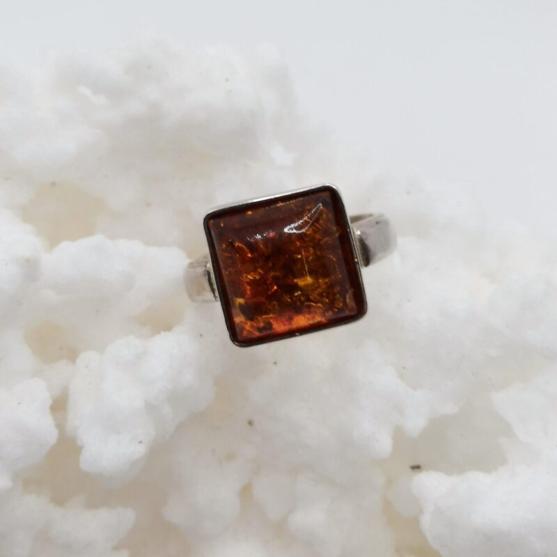 ANILLO AMBAR CUADRADO PLATA