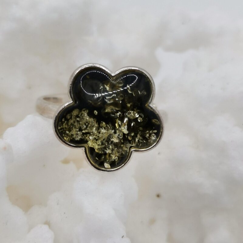 ANILLO AMBAR FLOR PLATA