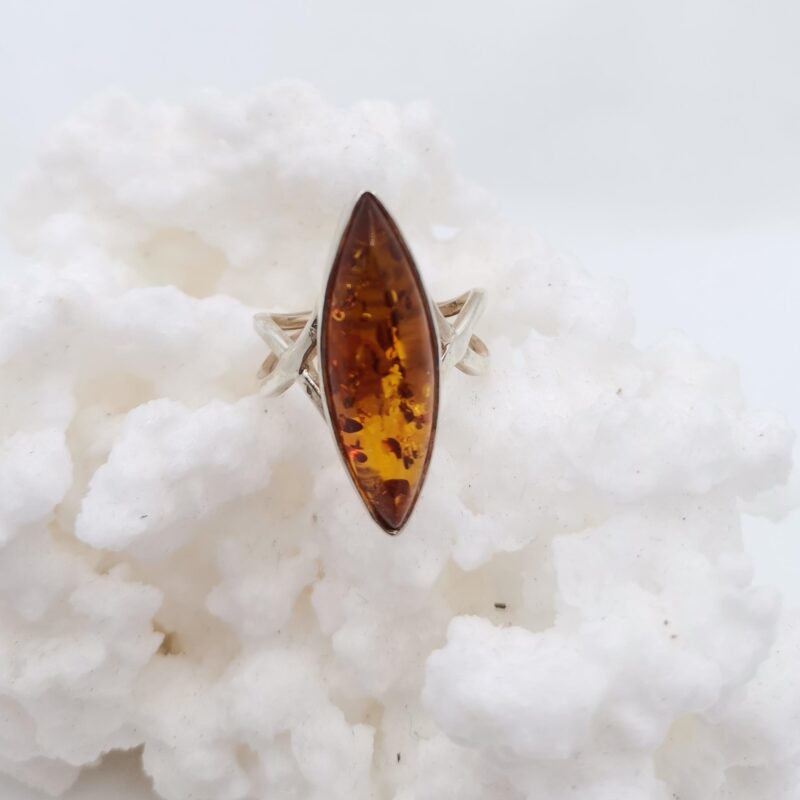 ANILLO AMBAR GOTA ALARGADA PLATA DOBLE