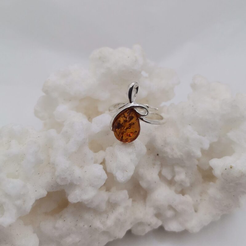 ANILLO AMBAR GOTA PLATA TIRABUZON