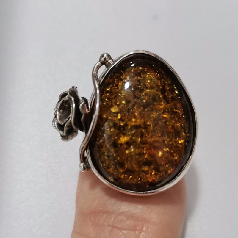ANILLO AMBAR GOTA ROSA PLATA