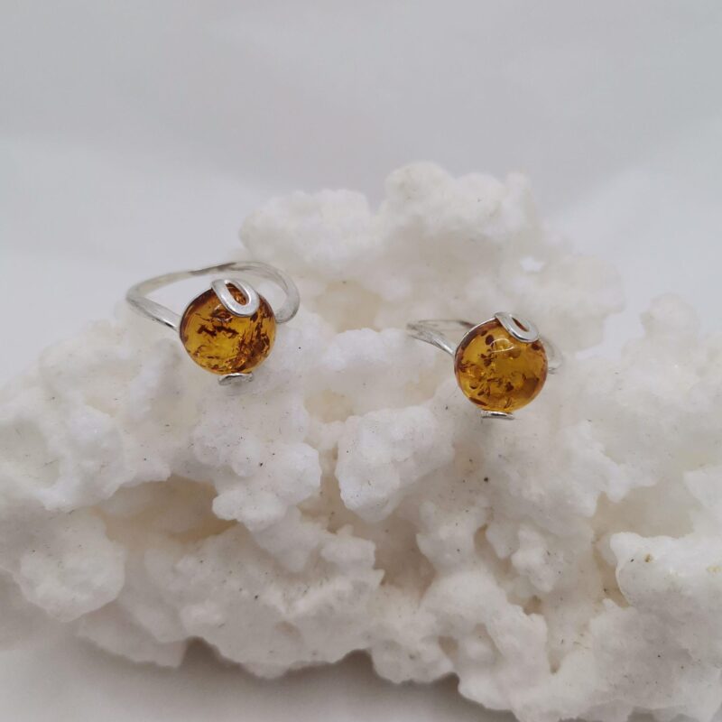 ANILLO AMBAR PLATA REDONDO DOBLE SUJECION