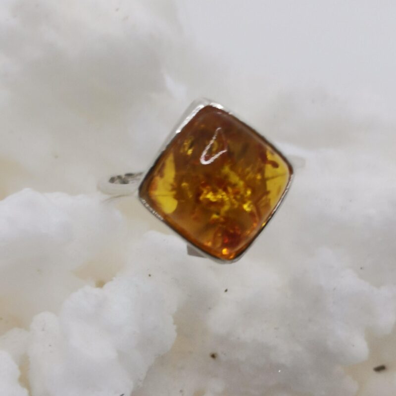 ANILLO AMBAR ROMBO PLATA