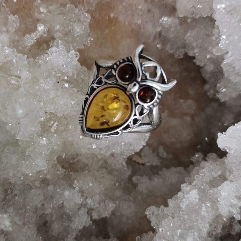 ANILLO AMBAR BUHO PLATA ADAPTABLE