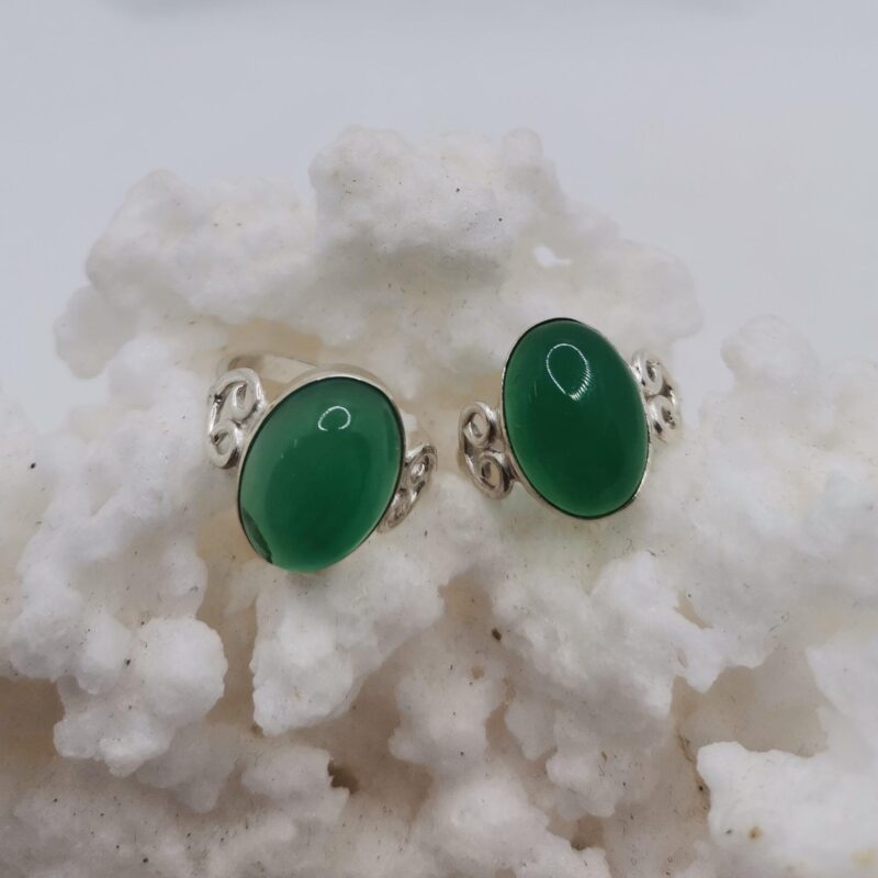 ANILLO PLATA AVENTURINA VERDE OVALADO CORAZON