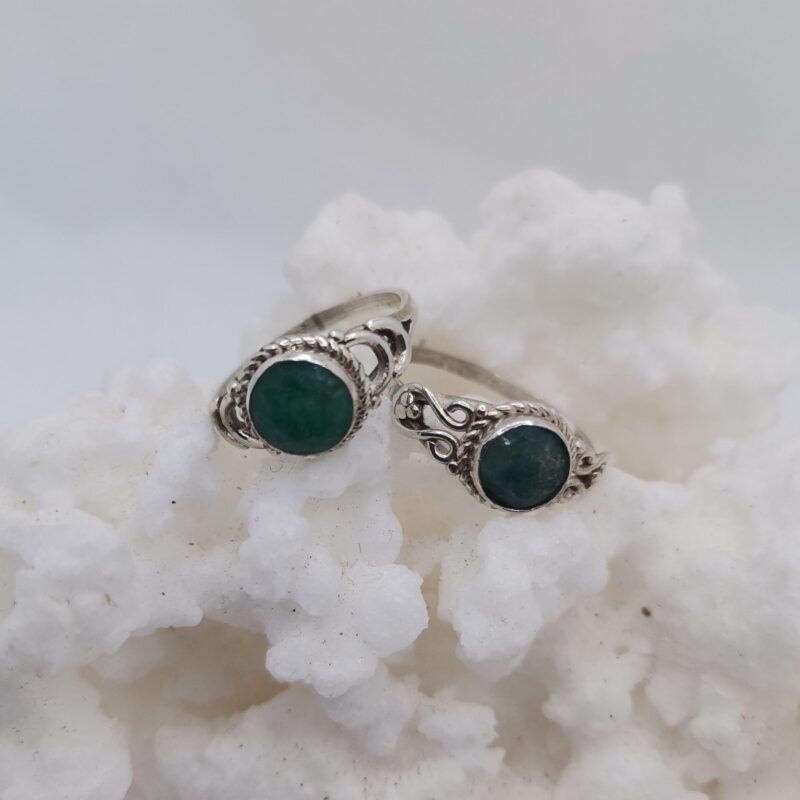ANILLO PLATA ESMERALDA REDONDO 35