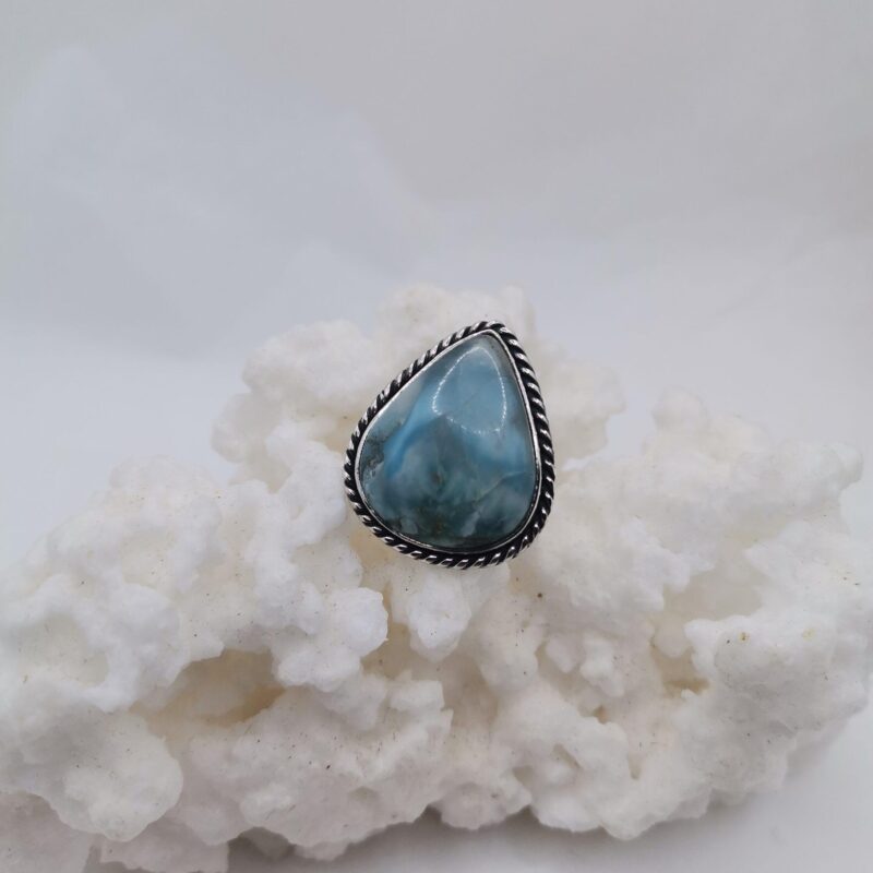 ANILLO PLATA LARIMAR GOTA LABRADO