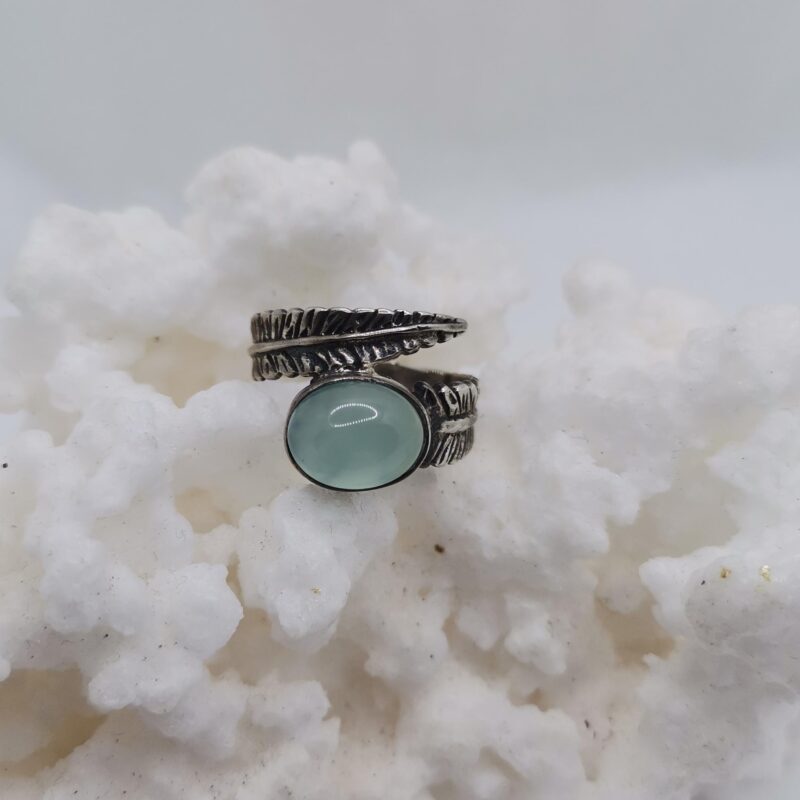 ANILLO PLATA ONIX AZUL MODELO HOJA