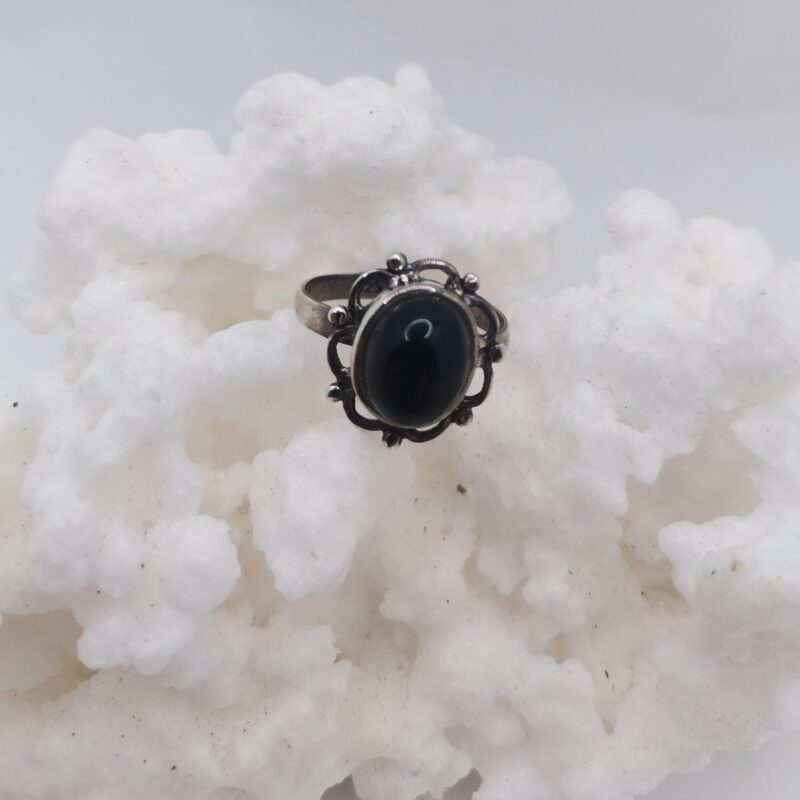 ANILLO PLATA ONIX NEGRO FLOR