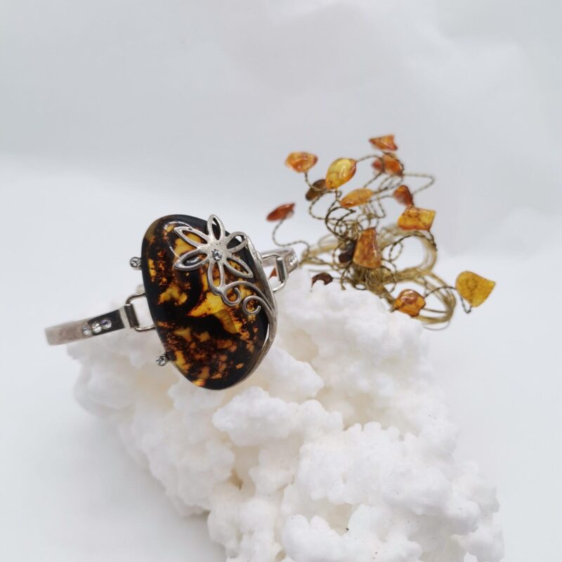 BRAZALETE AMBAR CIRCONITAS FLOR PLATA 190