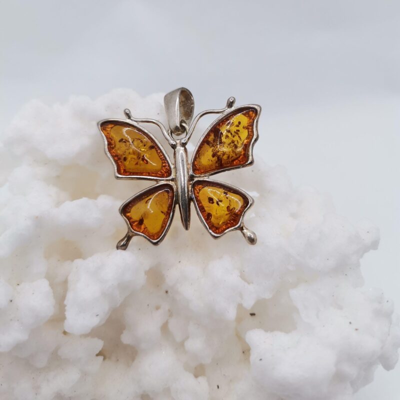 COLGANTE PLATA AMBAR MARIPOSA