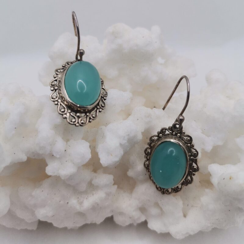 PENDIENTE PLATA AMAZONITA OVALADO GRABADO 41