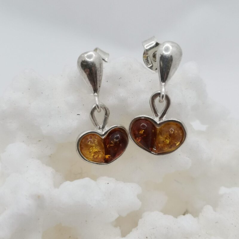 PENDIENTES AMBAR CORAZON BICOLOR PLATA ROSCA