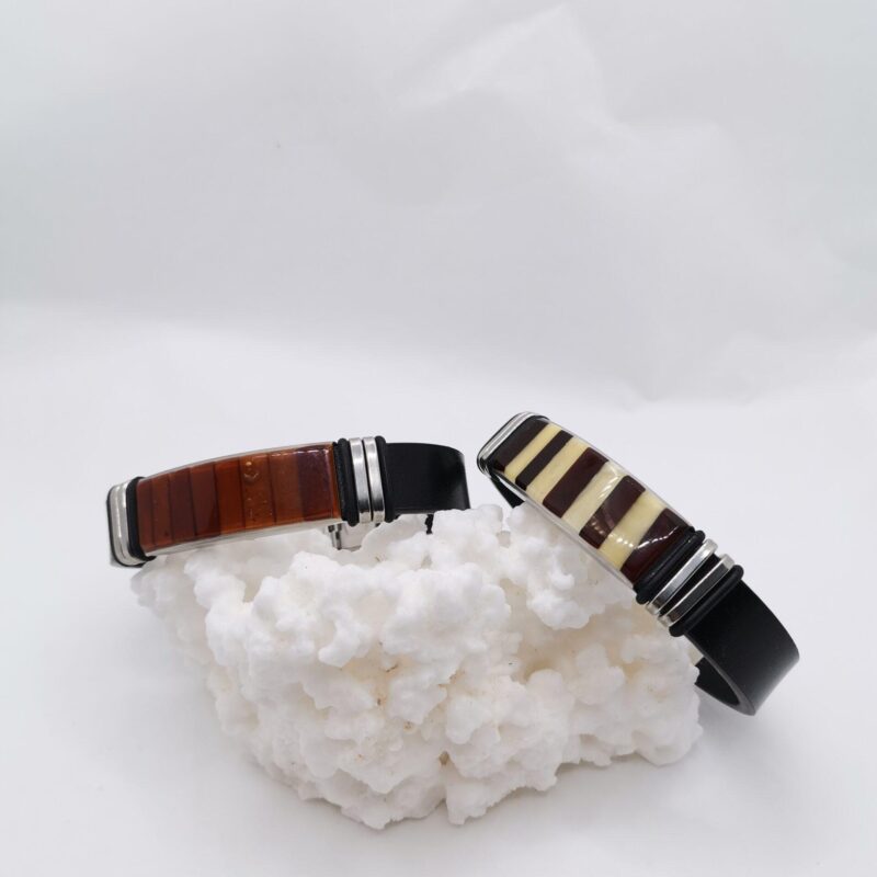 PULSERA AMBAR CUERO CABALLERO