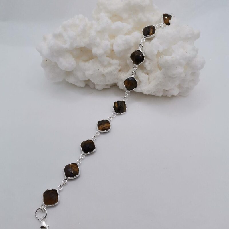 PULSERA PLATA OJO DE TIGRE ROMBOS