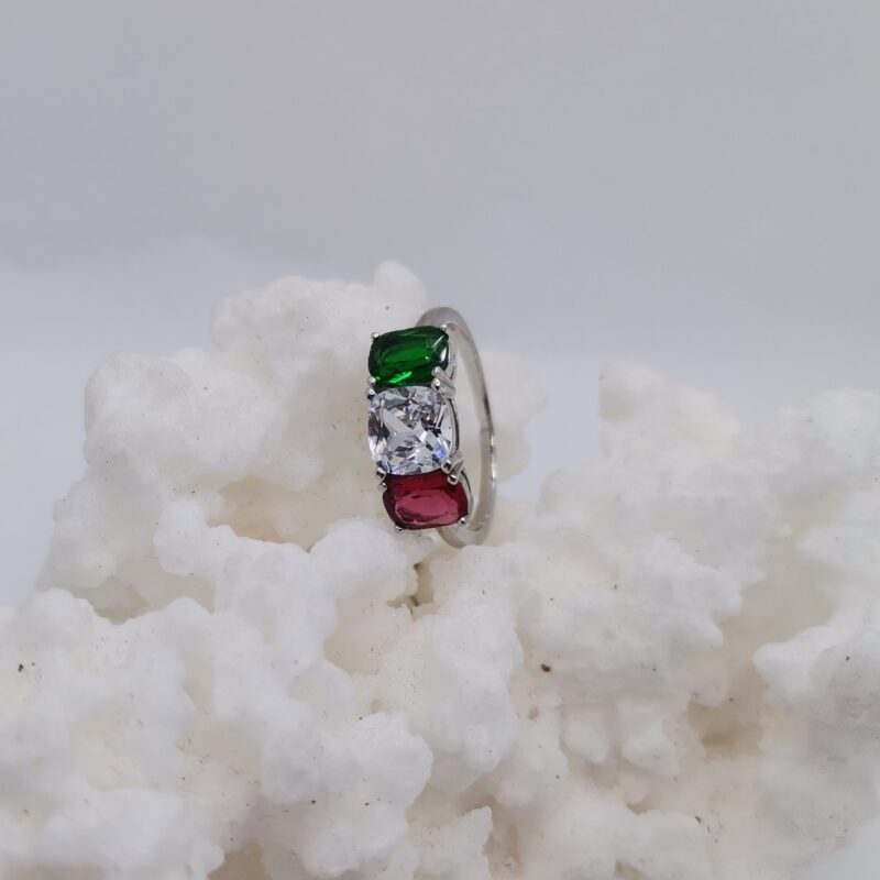 ANILLO PLATA CIRCONITA  ESMERADA Y RUBI