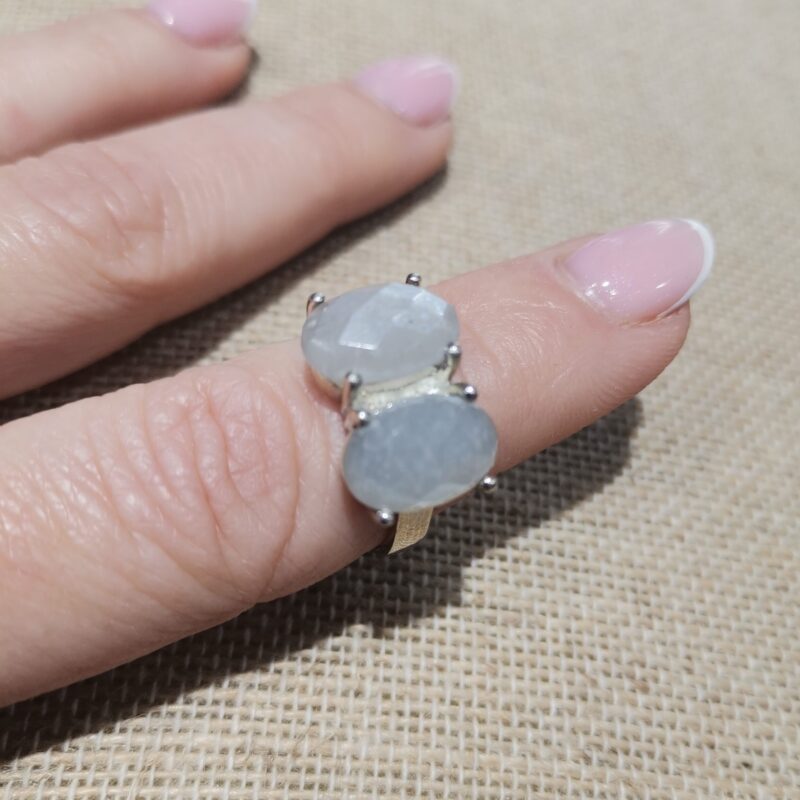 ANILLO PLATA SELENITA BLANCA DOBLE