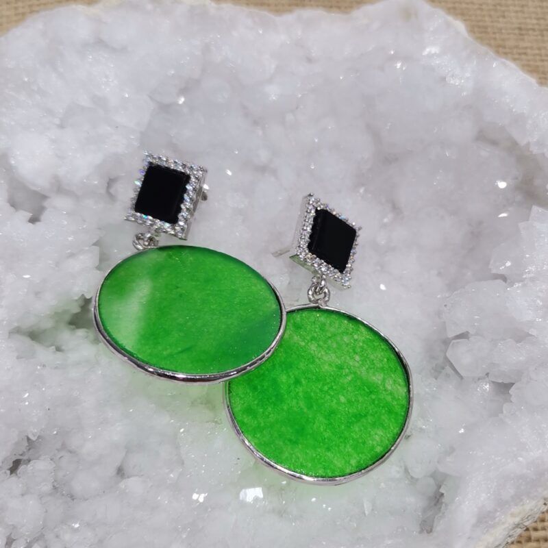 PENDIENTE PLATA JADE Y ONIX NEGRO