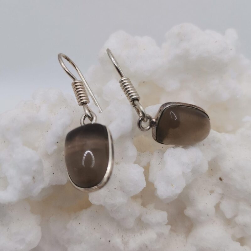 PENDIENTES DE PLATA CUARZO AHUMADO MEDIA ESFERA 40
