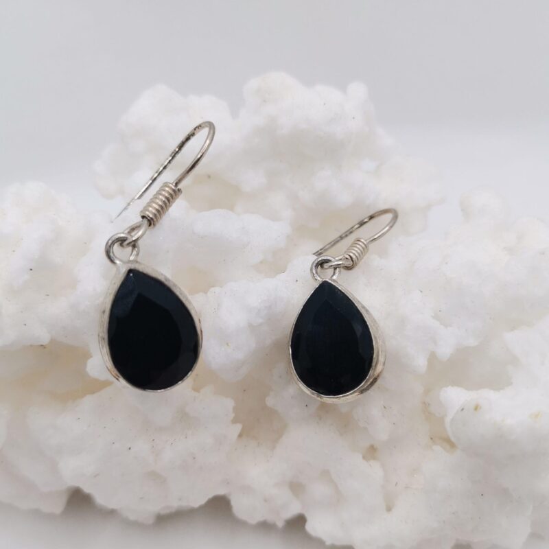 PENDIENTES PLATA ONIX NEGRO GOTA FLATEADA 37