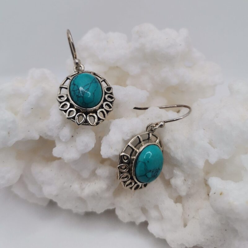 PENDIENTES PLATA TURQUESA GRABADOS HOJAS 140
