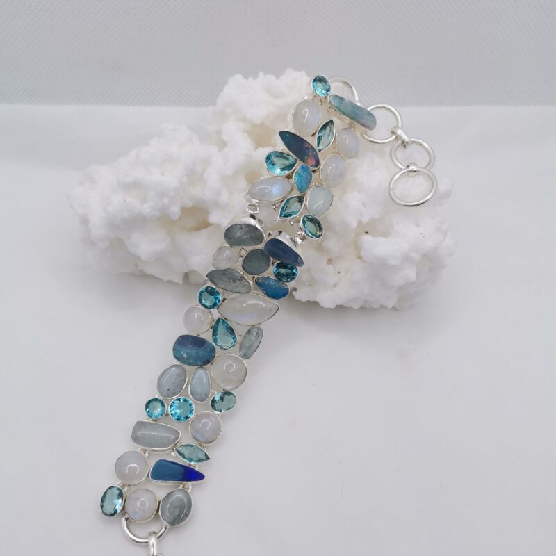 PULSERA PLATA AGUAMARINA, PIEDRA LUNA Y APATITO