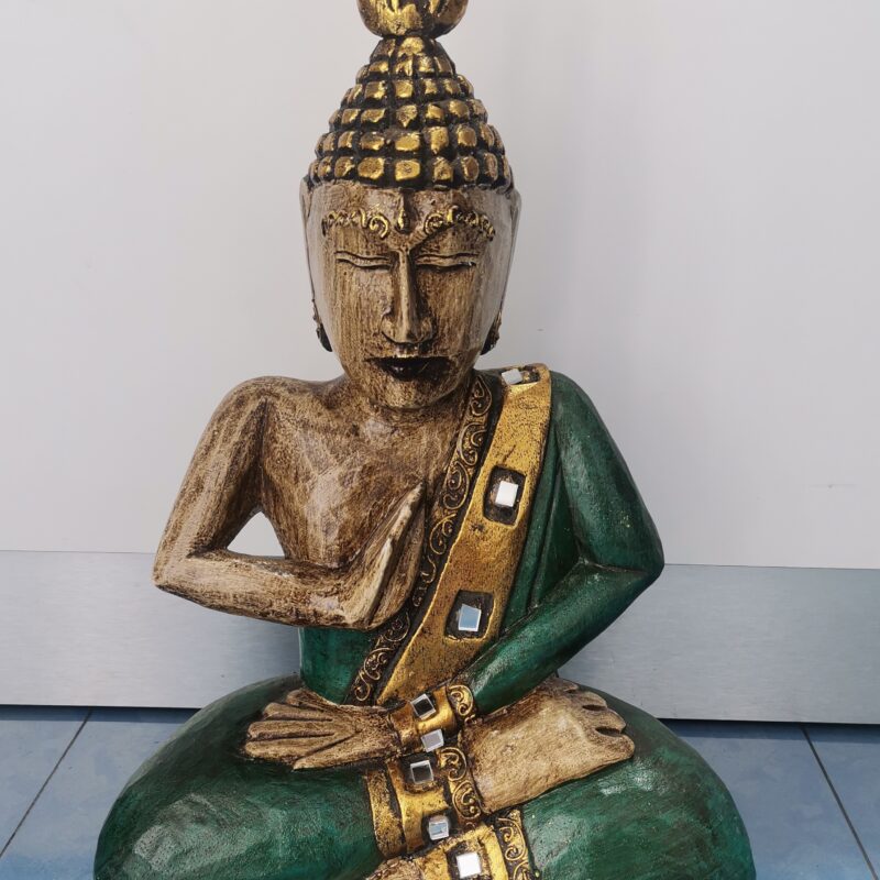 FIGURA BUDHA VERDE DORADO MADERA
